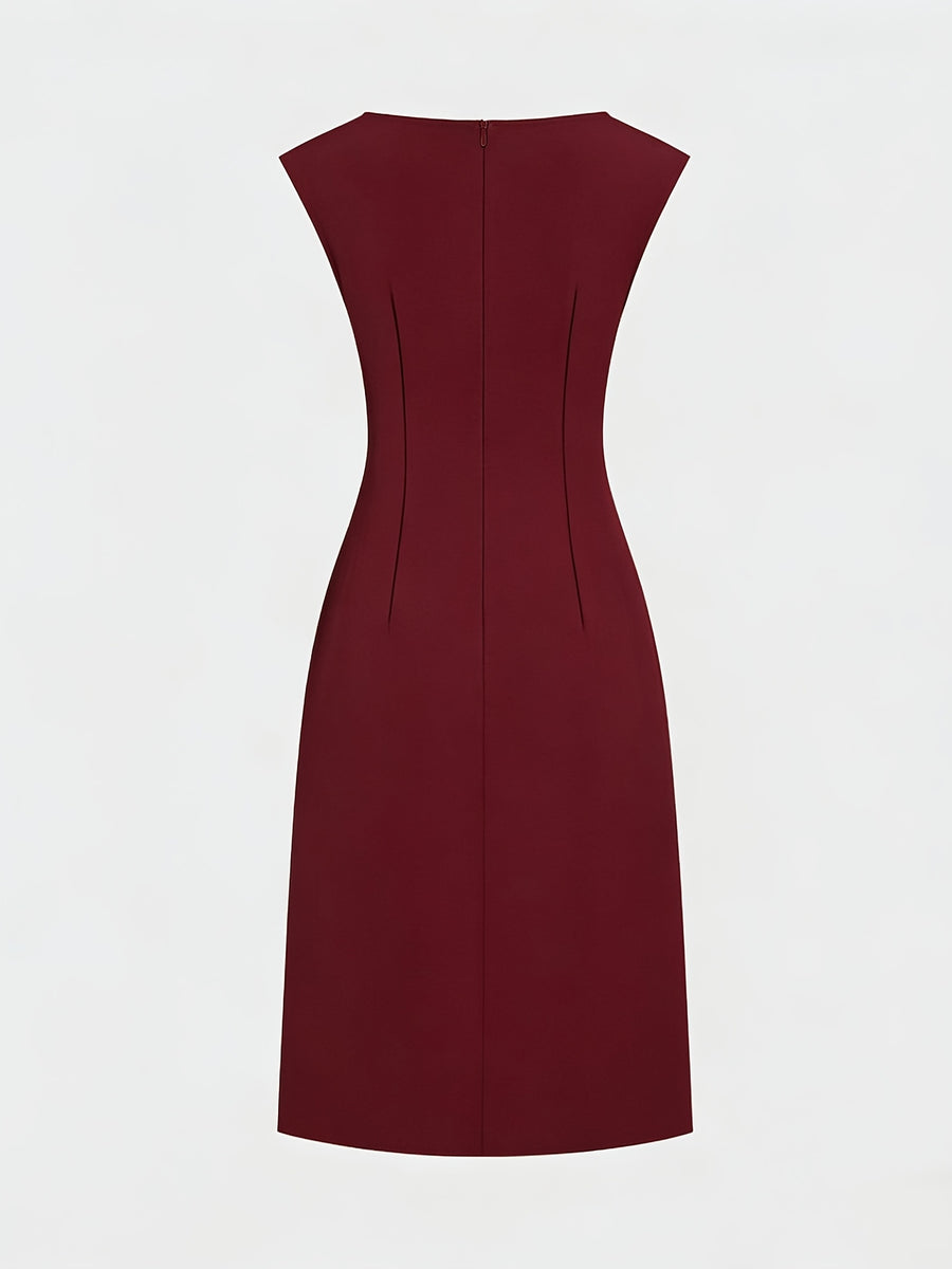 Spring-Summer Pleated Asymmetrical Elegant Design Women's Dress Gown - Burgundy