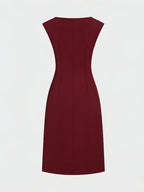 Spring-Summer Pleated Asymmetrical Elegant Design Women's Dress Gown - Burgundy