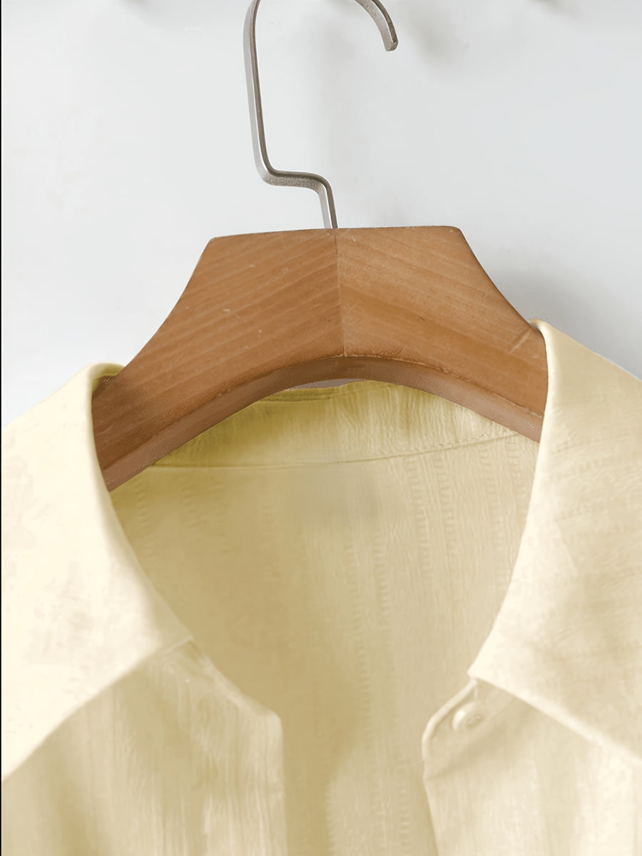 New Summer Style Casual Loose-Fit Long-Sleeve Lapel Shirt, Fashionable and Versatile with Tie Hem - Apricot