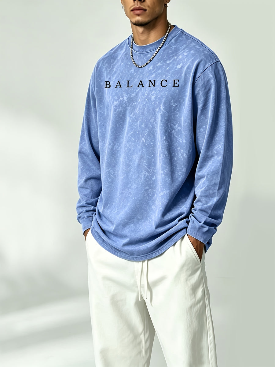 Men's Printed Regular Spring/Autumn Long-Sleeve T-Shirt, Outdoor Sports Casual Long-Sleeve Top - Blue