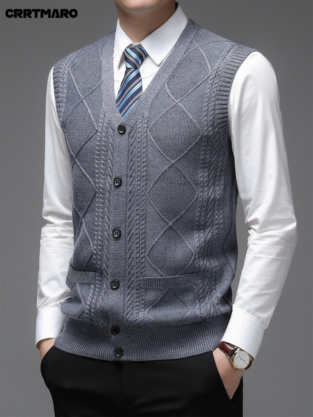 Men'S Thick, Chunky Knit Sweater Vest, Warm Casual Layering Top for Fall And Winter - Medium Gray