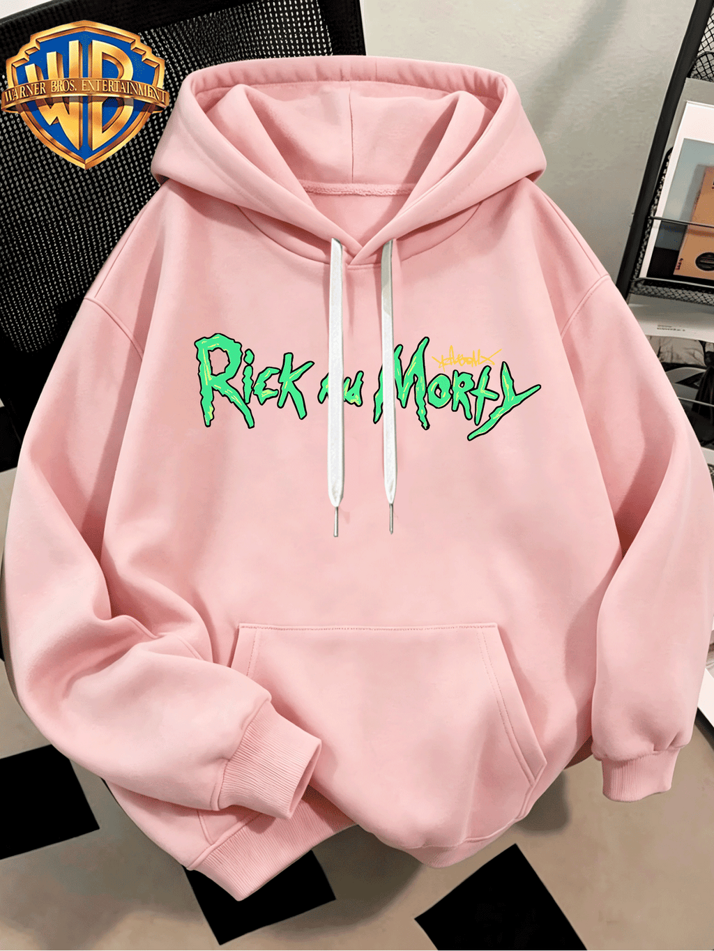Fashion Hip Hop Print Fashion Brand Casual Versatile Sports Drawstring Pocket Hooded Men'S Sweater, Men'S Autumn And Winter Cute Casual Style, Sports Style Fashion Loose Hoodie, Daily Casual Wear - Pink Color