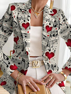 This Stylish And Elegant Women'S Blazer Is Designed Specifically for Spring And Autumn. As a Versatile Lapel Jacket, It Is Suitable for a Wide Range of Occasions, Offering a Look That Is Both Creative And Highly Fashionable - Blue background red