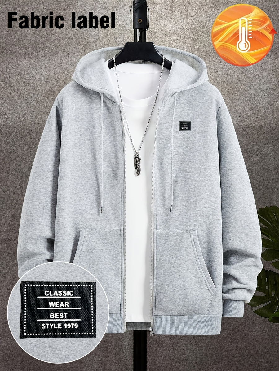 Men'S Solid Color Warm Fleece-Lined Zipper Sweatshirt, Global All-Season Factory Made Comfortable High Quality High Fit Rate Casual Men'S Sweatshirt - Light Gray 1