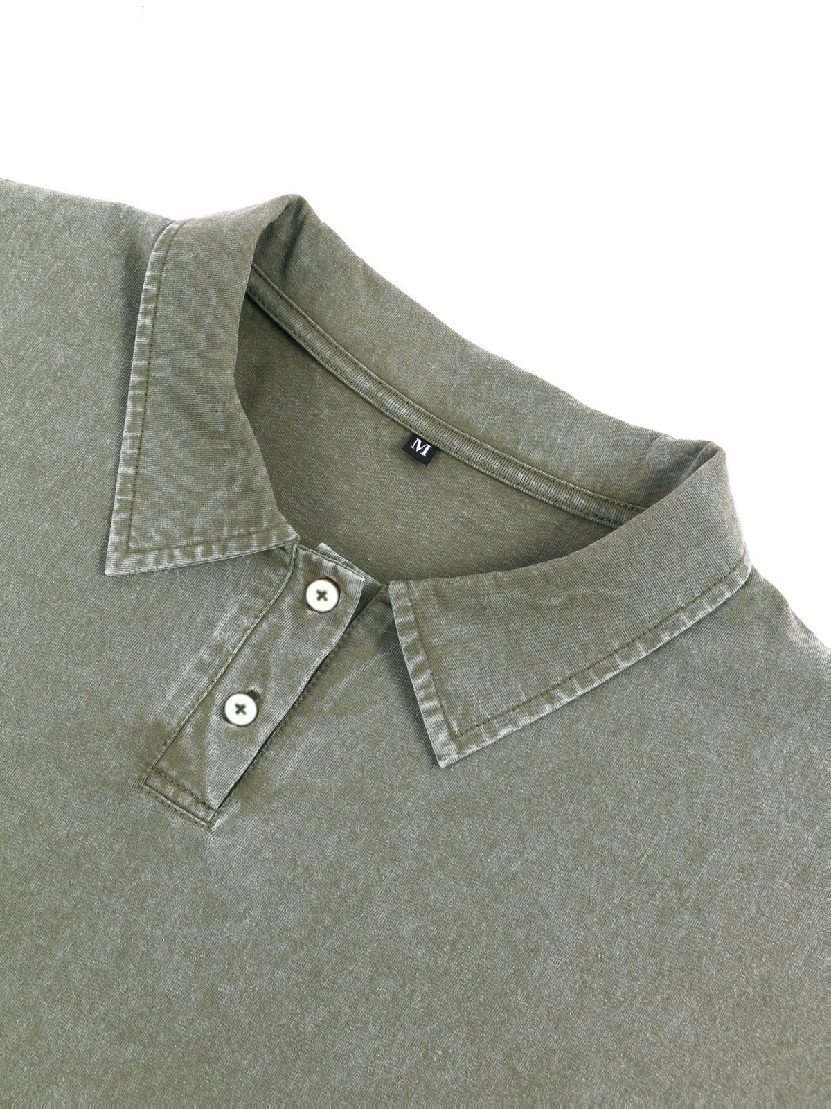 American Vintage Washed Distressed Heavyweight Polo Short Sleeve Men's Spring/Summer Streetwear Brand Loose Fit Versatile Short Sleeve Lapel T-Shirt Casual Street Top - fern green