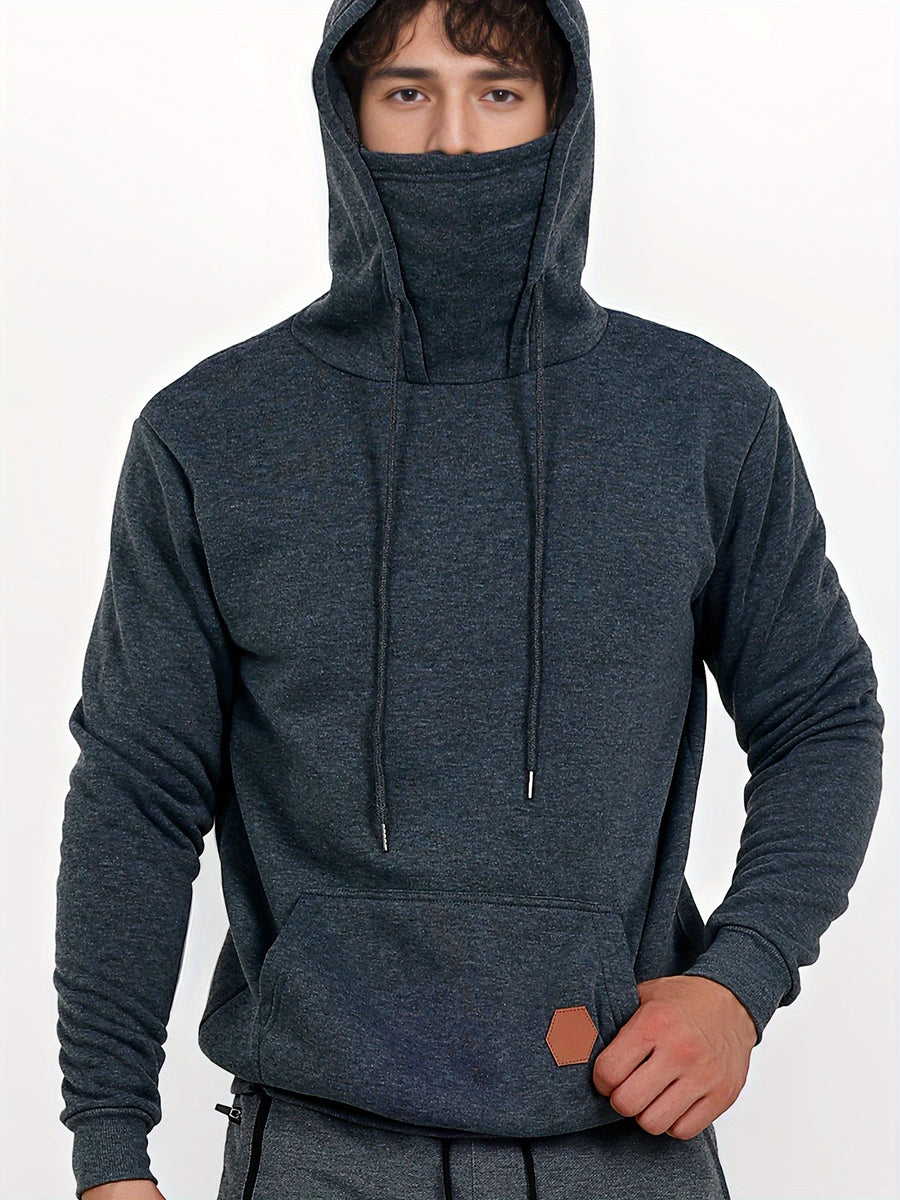 Sports And Fitness Casual Hoodie, European And American Style Autumn/Winter Men'S Hooded Long-Sleeve Fleece Hoodie Outdoor Casual Men'S Face Mask Hoodie Top - Dark Gray