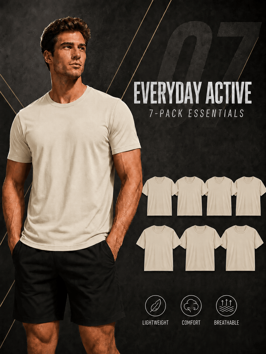 7pcs Men's Short-sleeved T-shirts, Basic Solid-colored Tops, Lightweight, Breathable, and Comfortable Round-neck T-shirts, Suitable for Daily Casual Wear, Work, and as Gifts - 7-Piece Khaki Set