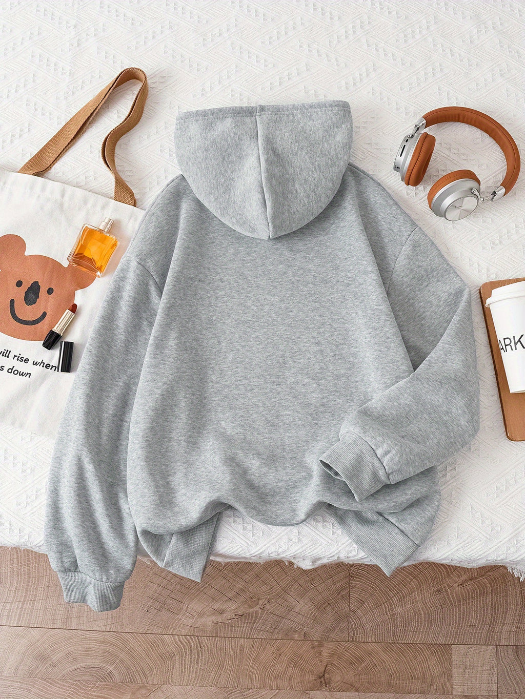 Letter Print Hooded Sweatshirt for Autumn And Winter, Women'S Clothing - Grey