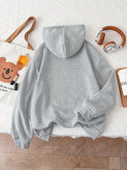 Letter Print Hooded Sweatshirt for Autumn And Winter, Women'S Clothing - Grey