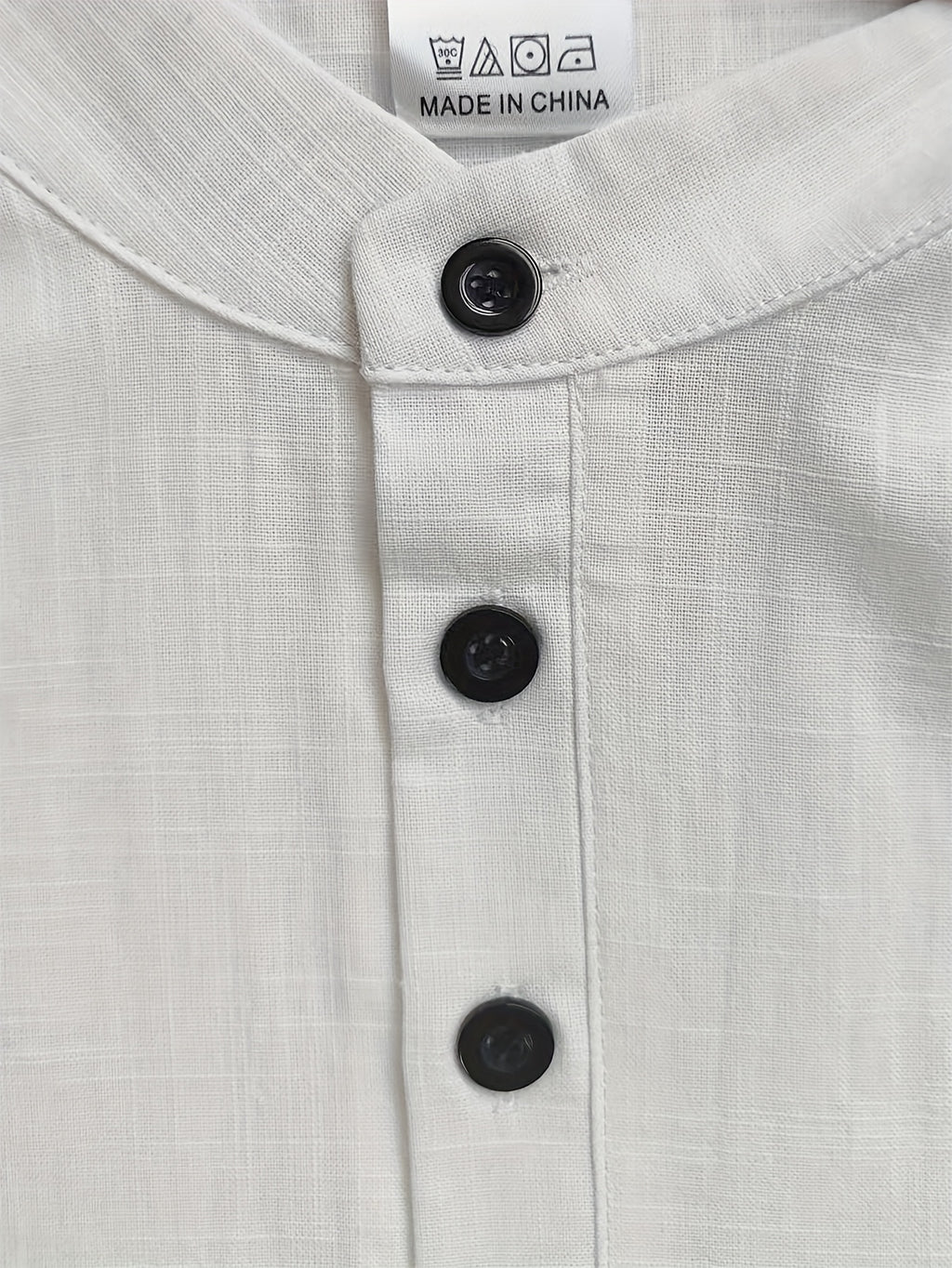 Men's Casual Solid Color 100% Cotton Short Sleeve Summer Button-Up Shirt, Round Neck Breathable Sweat-Absorbent Pure Cotton Pocket Print 100g Lightweight Shirt - Off-white