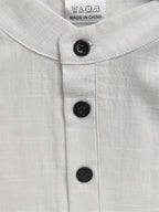Men's Casual Solid Color 100% Cotton Short Sleeve Summer Button-Up Shirt, Round Neck Breathable Sweat-Absorbent Pure Cotton Pocket Print 100g Lightweight Shirt - Off-white