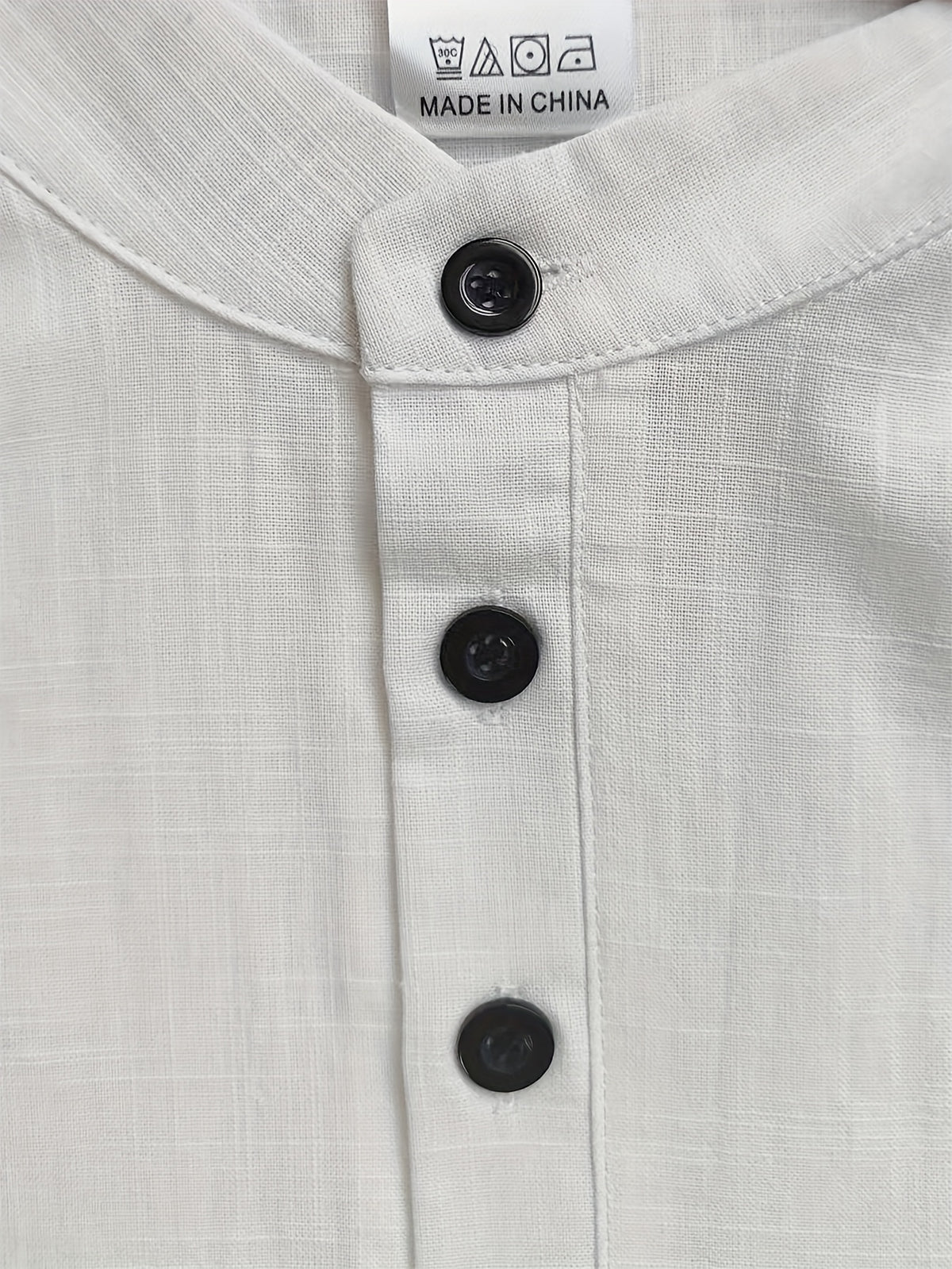 Men's Casual Solid Color 100% Cotton Short Sleeve Summer Button-Up Shirt, Round Neck Breathable Sweat-Absorbent Pure Cotton Pocket Print 100g Lightweight Shirt - Off-white