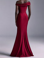 European And American Bridesmaid Dress New Temperament Fashion Elegant One-Shoulder Off-The-Shoulder Long Slim Suspender Skirt Party Dress Bachelorette Party Slim Engagement Dress 1pc - Burgundy