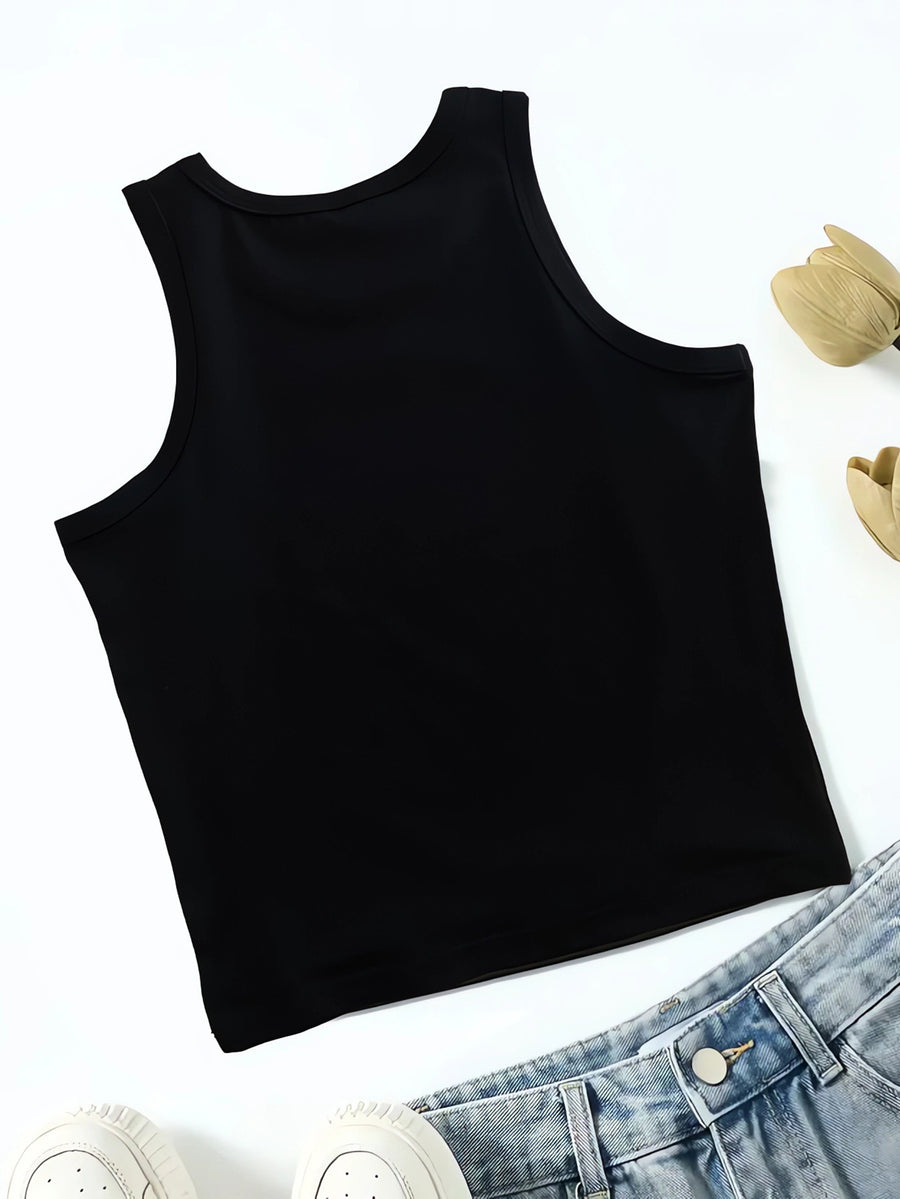 Fashionable Y Style, Relax Printed Women's Top, Versatile Short Vest for Casual Wear at Home or Out - Black