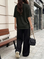 Women's Casual Streetwear Trend Los Angeles 98 Print Crew Neck Short Sleeve Top and Loose Drawstring Long Pants 2pcs Set, Women's Fashion Outfit, Suitable for Summer Streetwear - Black+black