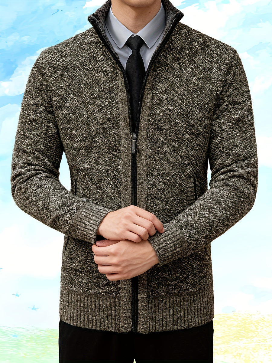 Autumn and Winter Casual Sweater Cardigan Jacket for Men, Thick Zipper Jacket with a Slightly Loose Three-dimensional Cut, Hiding Flesh and Slimming Without Dragging, Easily Creating a Fashionable Business Image (only Includes 1 Jacket) - Coffee Color