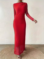 Autumn Winter New European Middle Eastern Casual All-Match Fashion Dress Round Neck Long Sleeve Elegant Temperament Suitable for Parties Gatherings - Red