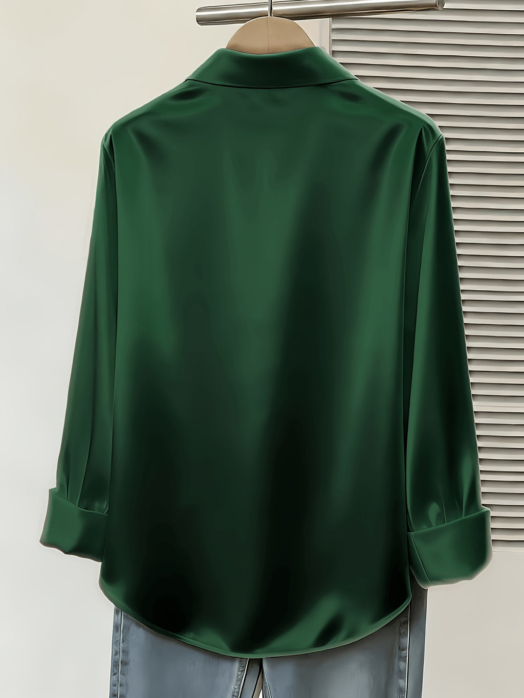 Women's Spring/Autumn Elegant and Versatile Satin Commuter Shirt - Dark Green