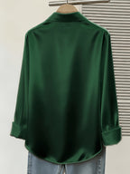Women's Spring/Autumn Elegant and Versatile Satin Commuter Shirt - Dark Green