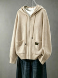 Women's Cardigan, Spring/Autumn Lazy Style Sweater Jacket, Loose Fit Outerwear Hooded Top - Apricot