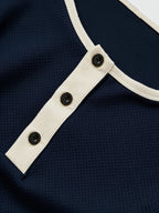2pcs Men'S Henley Short-Sleeve T-Shirt, Slim-Fit Casual Top, Contrast Color Design, Ideal for Pool Parties, Beach Vacations, And As a Gift for Beachwear, Daily Commute, Casual, Lazy - Navy Blue+Pink