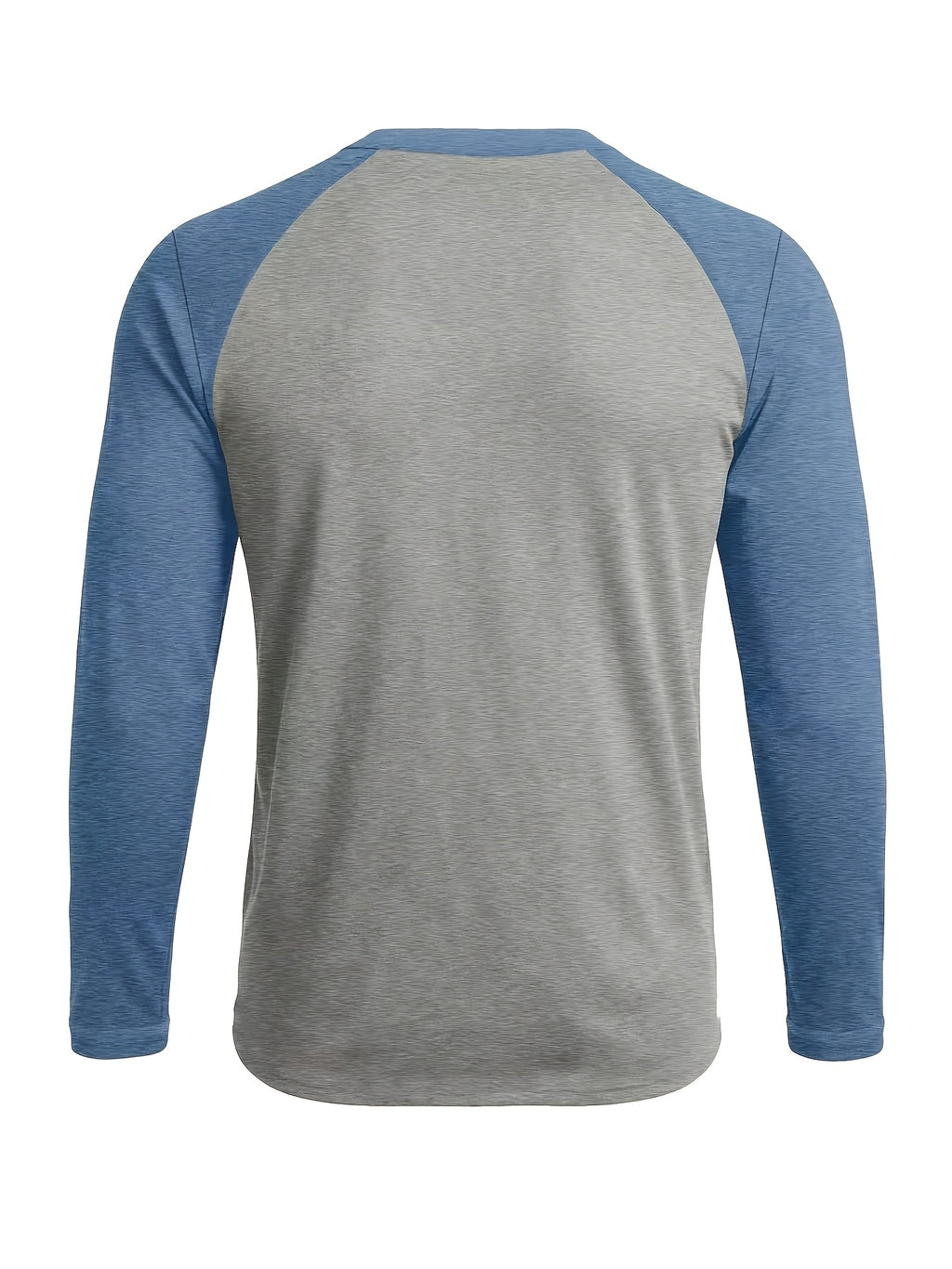 [Printed Design - Not Textured] Men's Long Sleeve Crew Neck T-Shirt, European and American Style Men's Apparel, Color Block Base Layer Top - Light Gray with Blue