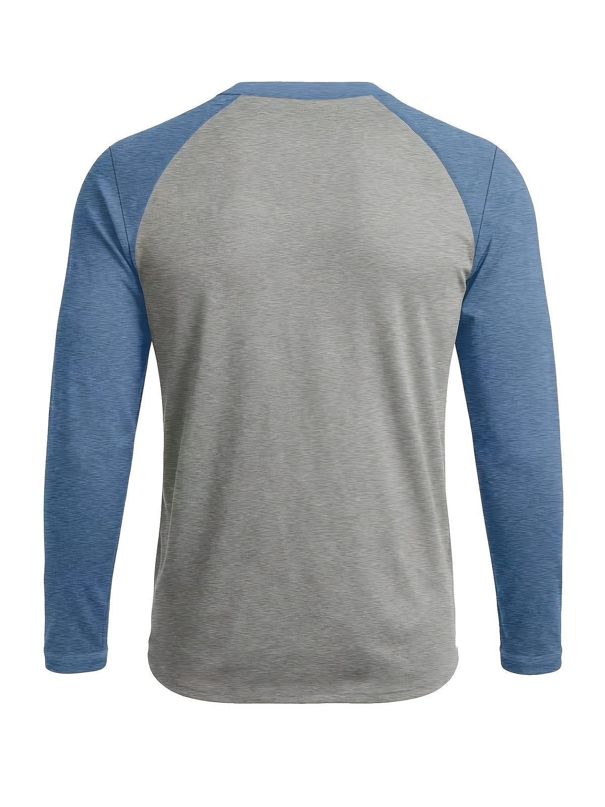 [Printed Design - Not Textured] Men's Long Sleeve Crew Neck T-Shirt, European and American Style Men's Apparel, Color Block Base Layer Top - Light Gray with Blue