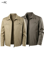 1pc Men'S Lapel Cargo Jacket, Solid Color Zipper Casual Coat, Retro Pocket Outerwear, Suitable for Men'S Daily Commute, Office, Street Style, Outdoor Activities - Light Khaki