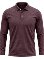 Spring/Autumn Men's Long-Sleeve T-Shirt, Men's Business Shirt, Open-Collar Lapel Color-Block Men's T-Shirt, Casual Party Wear, Suitable for Various Styling Combinations, Travel, Golf, Daily Wear, Suburban Outings, Family Trips, Parent-Teacher - Fuchsia