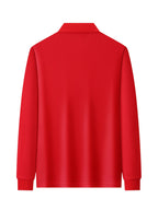 Fresh Solid Color Easy Lapel 3-Button Design Spring Autumn Casual Commute All-Match Men'S Long Sleeve POLO Shirt - Red