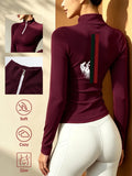 Women's Soft Zip-Up Base Layer Top, Ideal for Cycling,, and Activities During the Cold Autumn and Winter Seasons - Burgundy