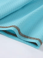 Middle-Aged Men'S Polo Collar Summer 3pcs Set Short-Sleeve Polo Shirts, Cross-Ado Pattern, Caramel Brown 3-Button Placket, Tricolor Waffle Fabric, Commuter Outdoor Breathable Men'S Clothing - Sky Blue