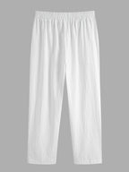 Loose Solid Color Elastic Waist Button-Front Ankle Pants - White