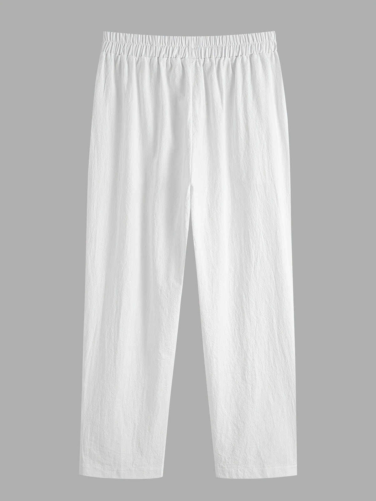 Loose Solid Color Elastic Waist Button-Front Ankle Pants - White