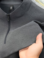 Men'S Summer Top T-Shirt, Half-Zipper Stand-Up Collar Design, Casual And Light Business Style, Adjustable Collar with Zipper, Balancing Ventilation And Styling; Mesh Shoulder Panel for Enhanced Breathability - Advanced Gray