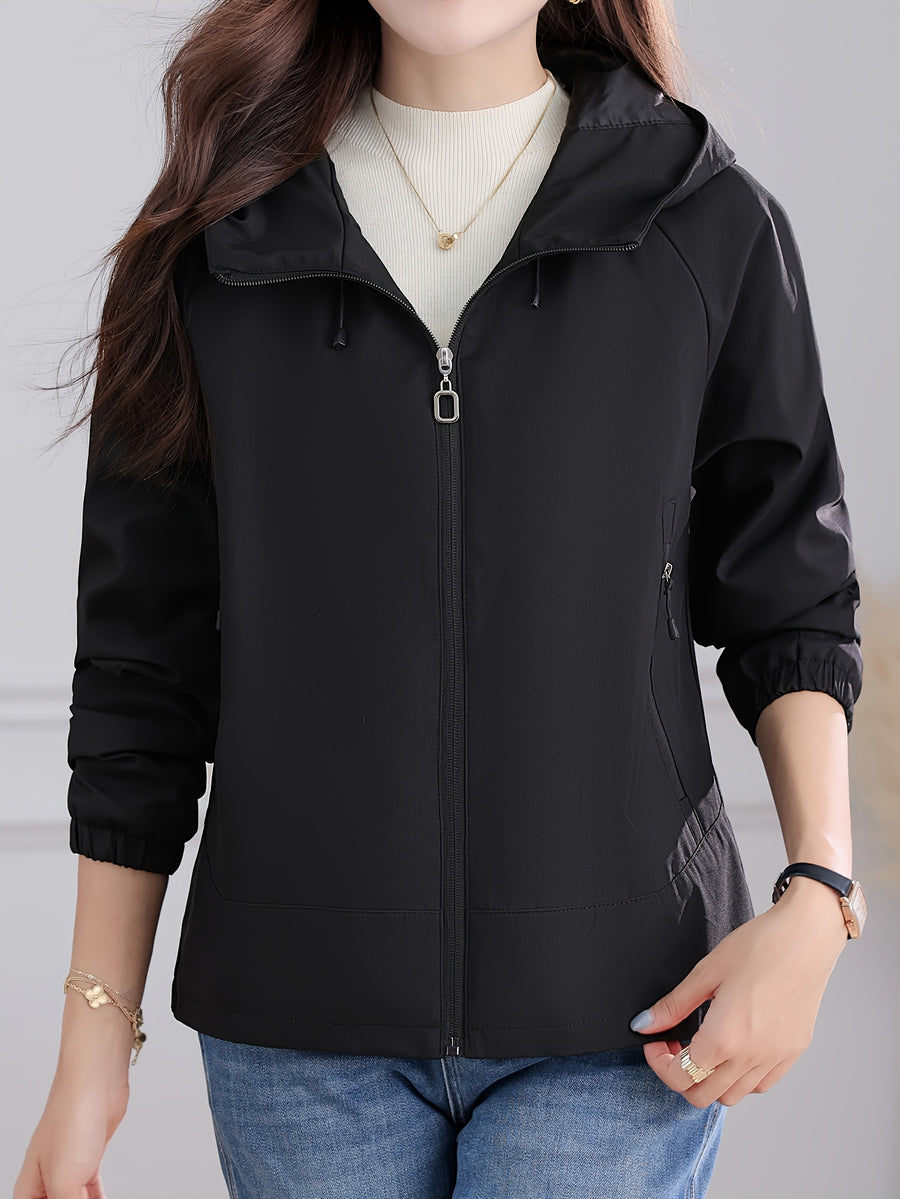 Autumn/Winter -Lined Jacket, Outdoor Hooded Women's Top for Daily Outings, Loose Fit Long-Sleeve Cardigan, Wear-Resistant, Thickened, and Warm for Commuting, Strolling, Hiking, Simple and Versatile Women's Outdoor Casual Top - Black