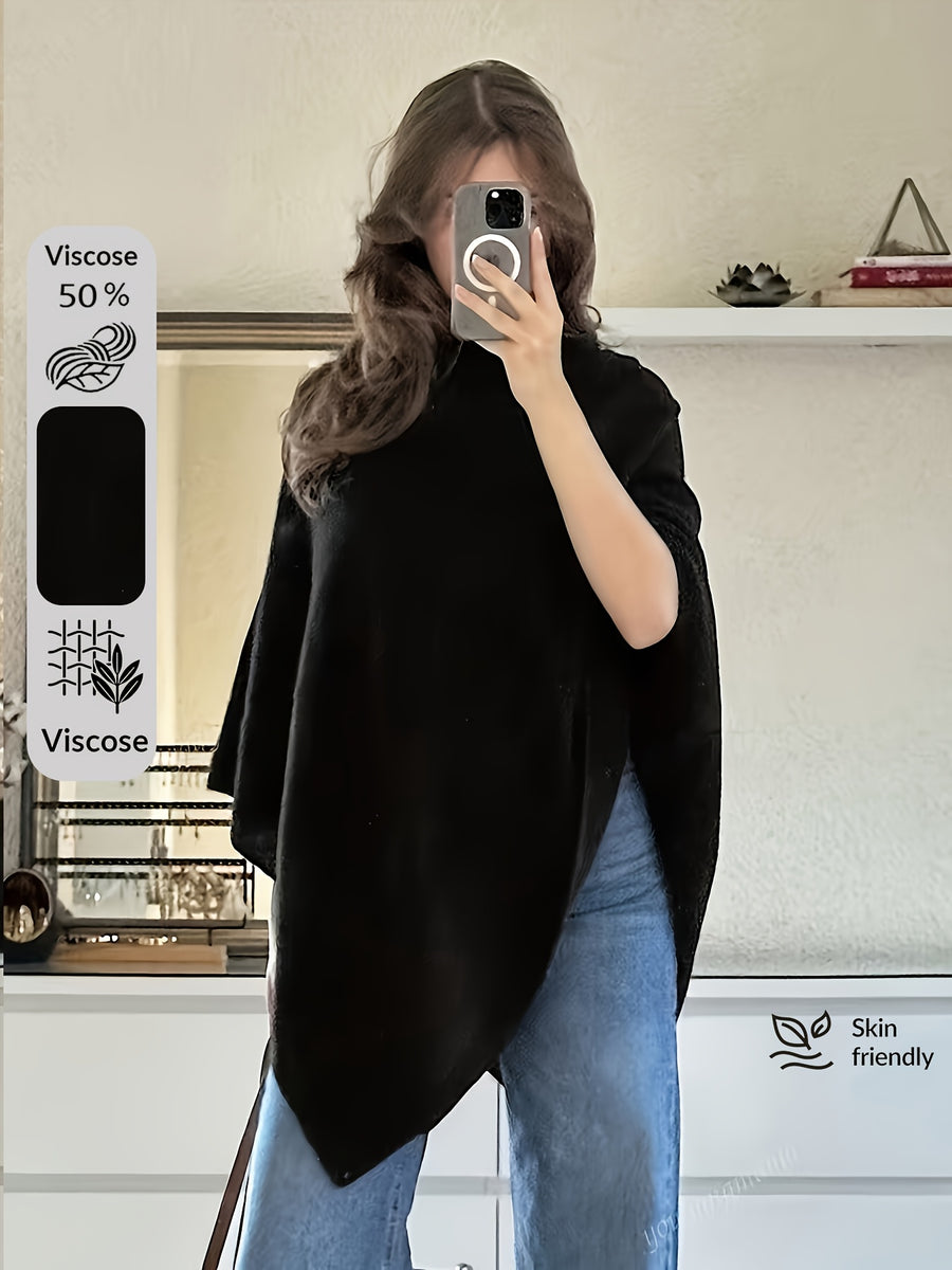Women's Shawl, Versatile for All Seasons - Elegant and Graceful, Stylish Solid Color Cape Shawl, Wind-Resistant Fashionable Solid Color Multi-Functional Fabric Shawl, - Black