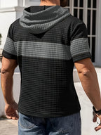 Men'S Summer Essential Hooded Short Sleeve T-Shirt, Casual Loose Fit, Breathable And Wrinkle-Resistant Fabric, Durable And Non-Deformable, Drawstring Hood Design, Arched Hem for Body Shaping, Statement Color Block for Trendy Appeal - Black