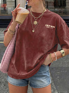 2026 Fashionable Trendy New Distressed Design Japanese Crane Pine Branch Print American Vintage Street Style Women'S Distressed All-Match Casual Retro Short Sleeve T-Shirt - Maroon 2