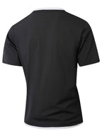 American-style Minimalist Color-Block White-Trimmed Henley Shirt for Men, Versatile Commuting Breathable Thin Short-Sleeve Base Layer Top, Summer Color-Block V-Neck Solid Color T-Shirt, Casual Short Sleeve - Black