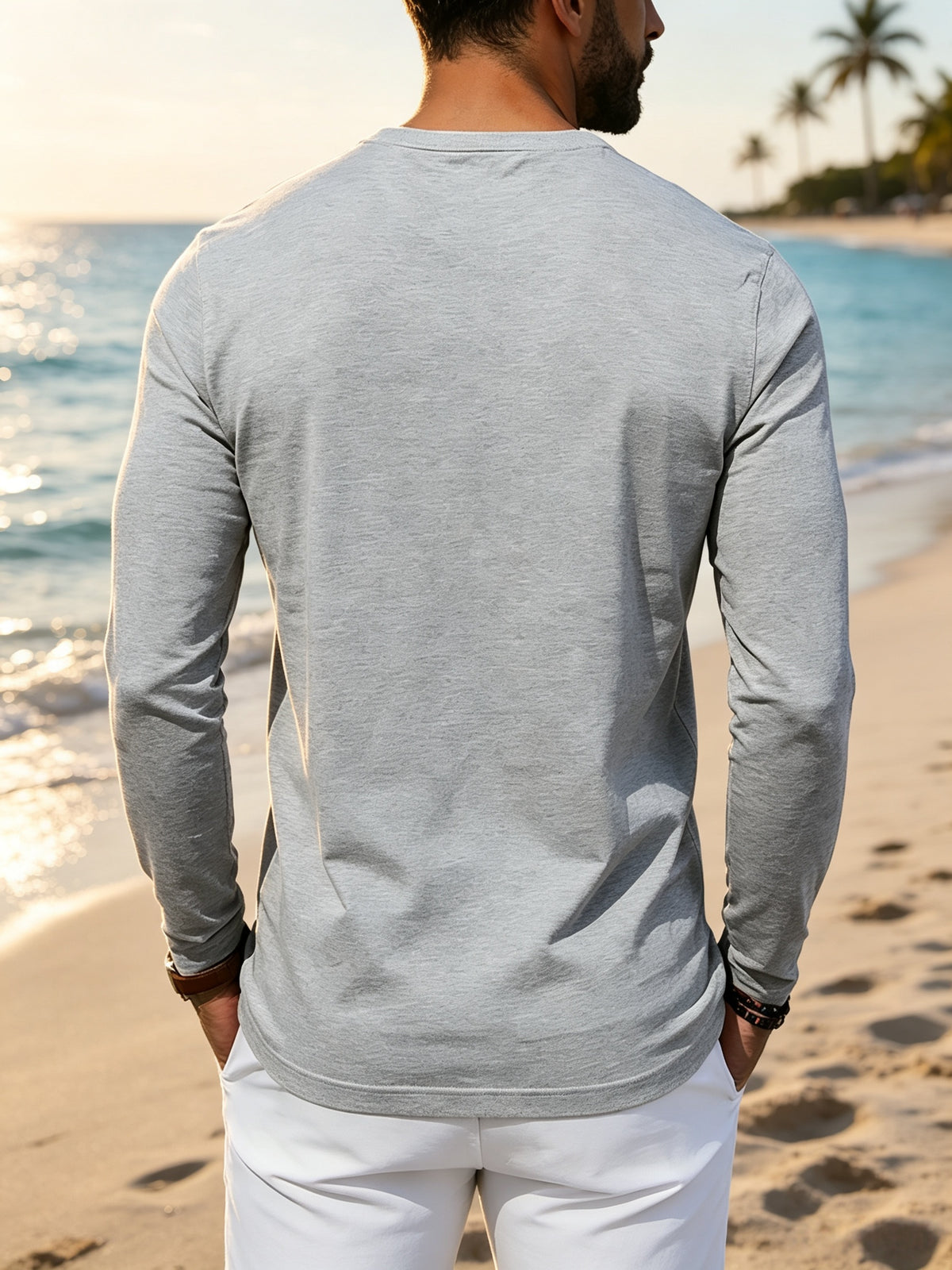 Men's Henley Long Sleeve T Shirts, Solid Color Crew Neck Pullover Tops with Chest Pocket, Breathable Soft Casual Loose Fit Long Sleeve Shirts, All Seasons Basic Undershirt for Daily Commute Outdoor, Versatile Minimalist Men Clothing Multiple Sizes& - Light Grey