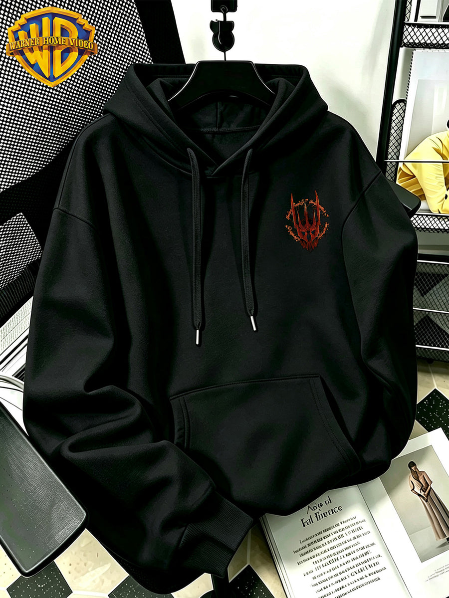 Authorized by Warner Bros., 2026 New Soren Helmet with Red Print, Men'S Hoodie, Hooded Sweatshirt, Kangaroo Pocket And Drawstring Hat, Suitable for Daily And Outdoor Sports Wear, Autumn And Winter Warm Jacket, Fashionable Jacket - Black