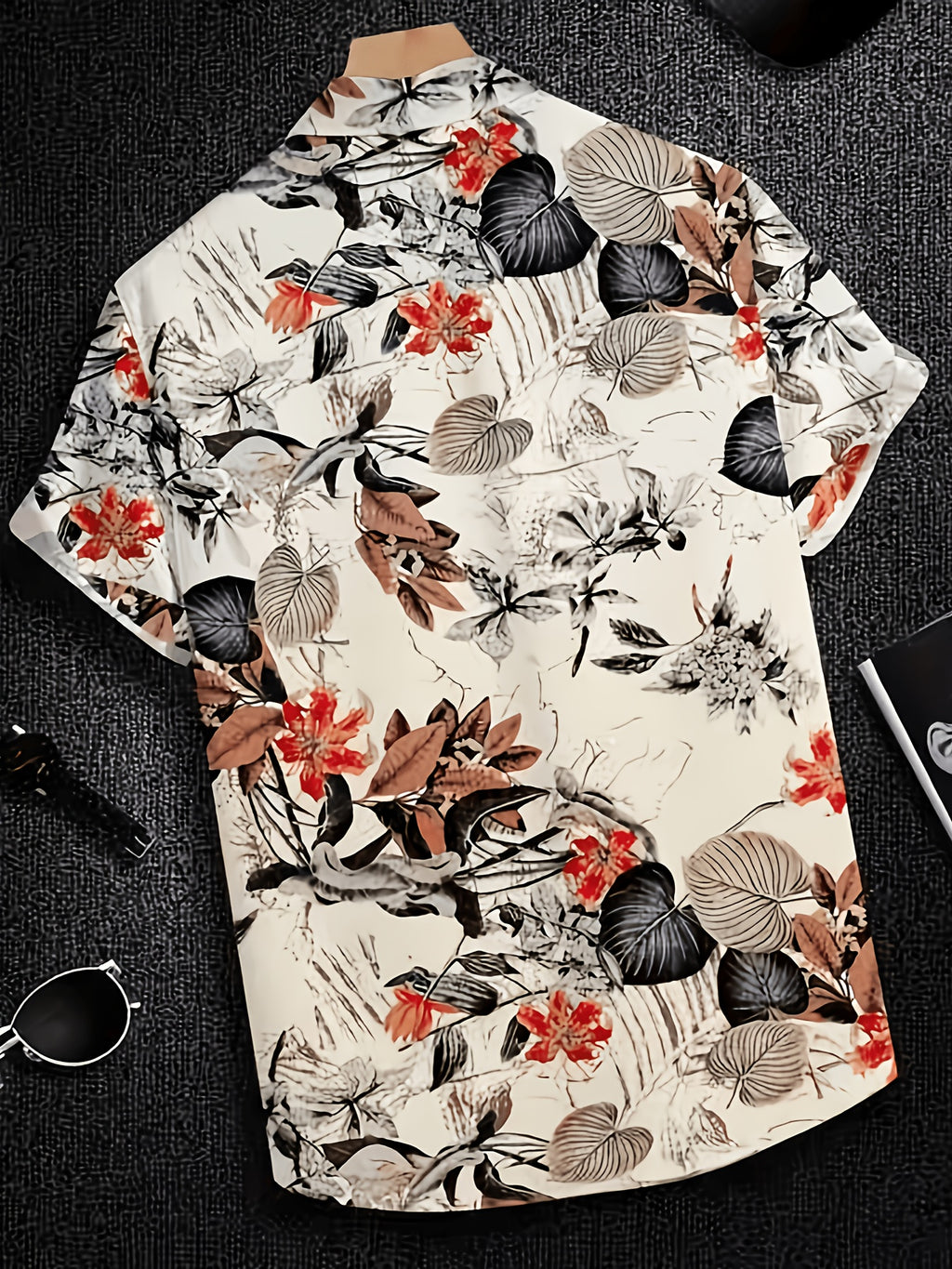Men's Neutral Vintage Tropical Leaf Floral Short Sleeve Shirt, Cool Wrinkle Resistant Quick Dry Fabric, Lightweight Breathable Casual Top for Summer Coastal, Holiday & Daily Street Wear, Gifts for Men - Off-white