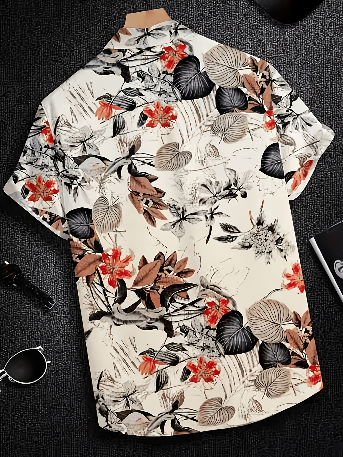 Men's Neutral Vintage Tropical Leaf Floral Short Sleeve Shirt, Cool Wrinkle Resistant Quick Dry Fabric, Lightweight Breathable Casual Top for Summer Coastal, Holiday & Daily Street Wear, Gifts for Men - Off-white