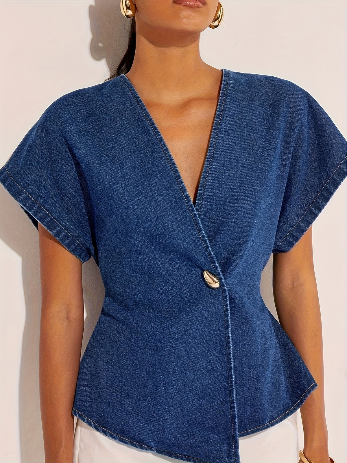 1pc Women'S Fashion Solid Color Casual Elegant Asymmetrical Design Easy Top, Suitable for Casual Outing, Fashionable Commute, Muslim Clothing, Middle Eastern Ramadan Attire, Kebaya for Women Malaysia, Malaysian Traditional Clothes for Women - Blue