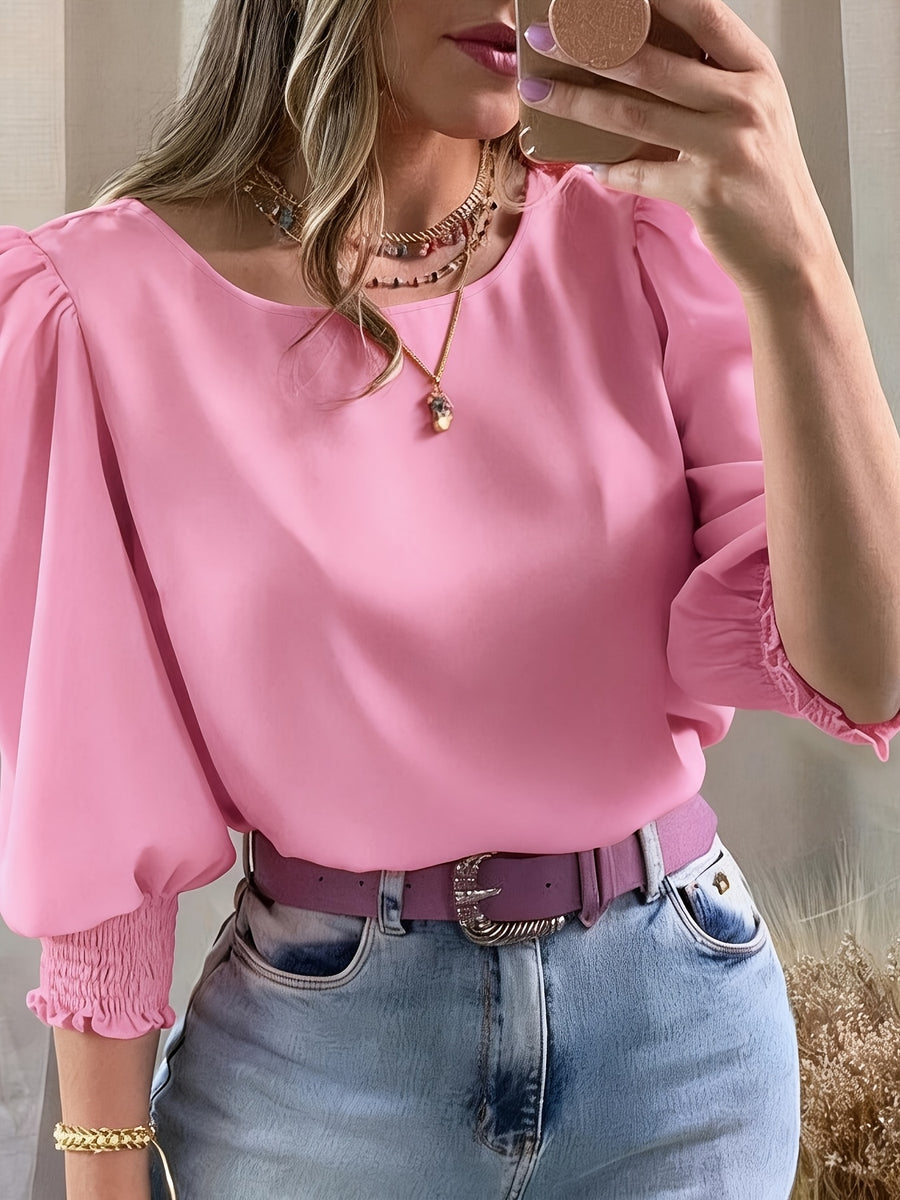 2503 Women's Casual Minimalist Solid Color Shirt Top - Red