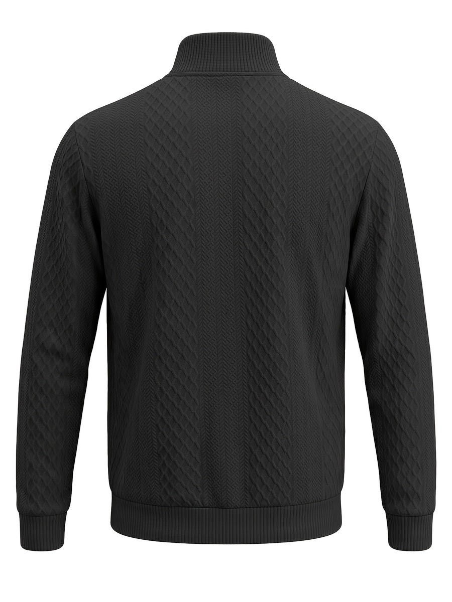 BOWZ Men's Fashion Henley Shirt, Solid Color Half-Zip Knit Top, Autumn/Winter Casual Long-Sleeve T-Shirt, Stylish and Versatile, Warm and Breathable, Suitable for Outdoor Sports and Daily Wear, Random Fabric Texture - Black