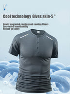 Men's Solid Color Henry Shirt, Breathable Basic T-shirt, Regular Button up Henry Collar Top, Retro Style Pullover, a Great Gift for Daily Commuting Wear. - Grey