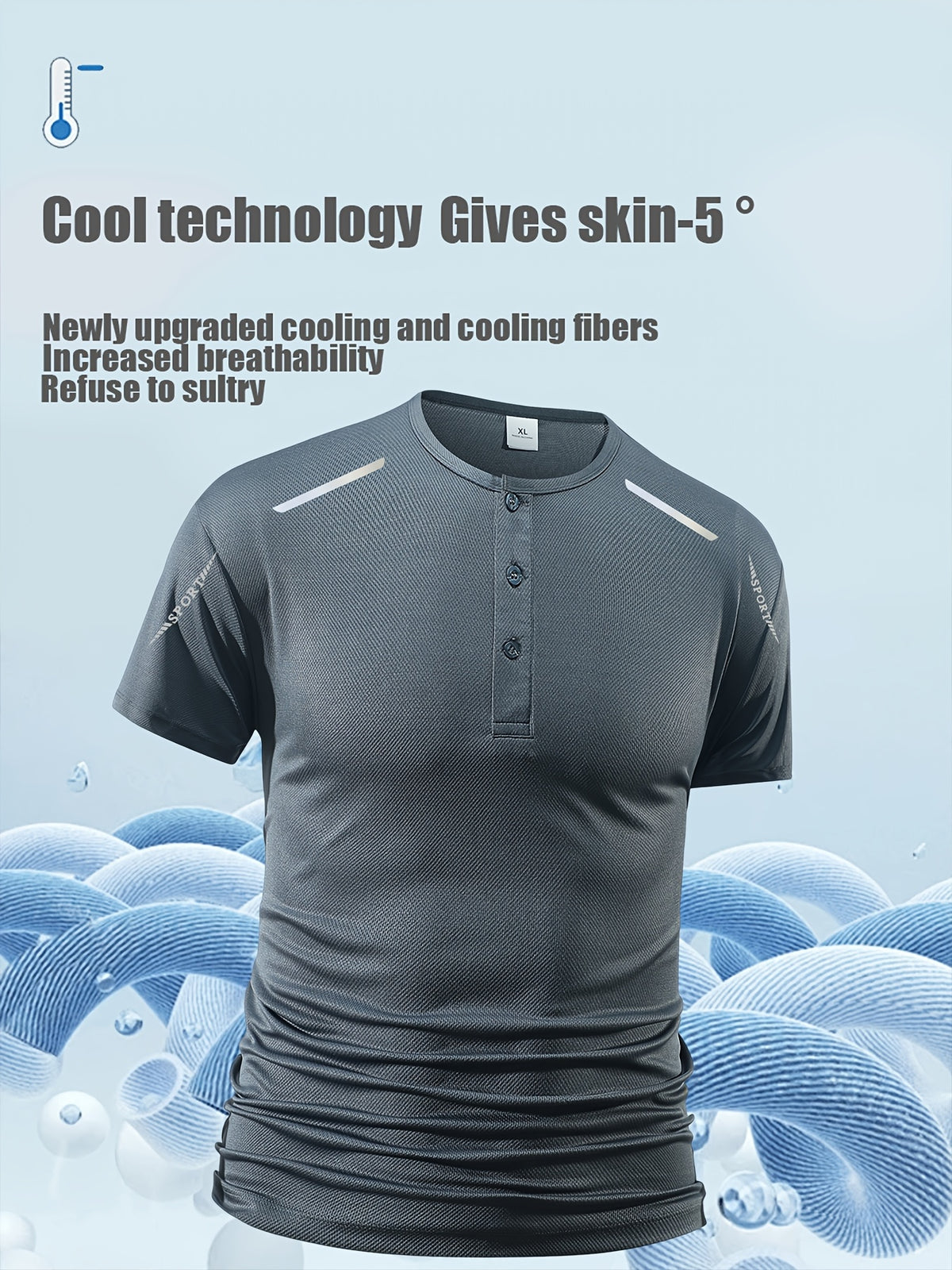 Men's Solid Color Henry Shirt, Breathable Basic T-shirt, Regular Button up Henry Collar Top, Retro Style Pullover, a Great Gift for Daily Commuting Wear. - Grey