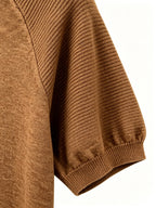 Men's Raglan Short Sleeve Knit Sweater with Simple Little Sun Crew Neck Casual Pullover Top - 【Brown】
